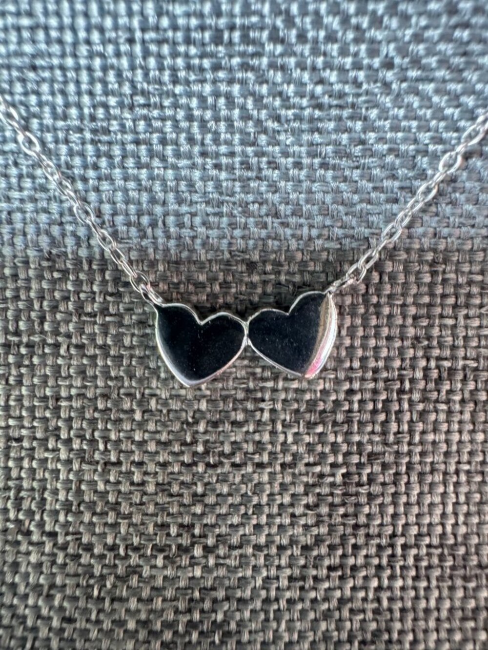 Sterling Silver Double Heart Necklace 925 LA TH Dainty 18” Love Pendant